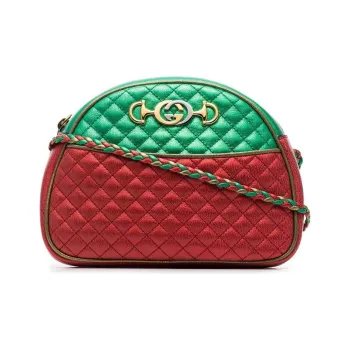GUCCI Cow Leather Shoulder Bag, Crossbody Bag Small Size Women's Red Green