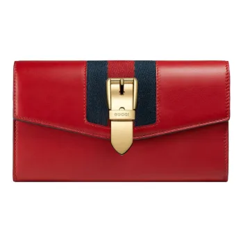 GUCCI Sylvie Leather Wallet Women's Red
