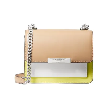 MICHAEL KORS Jade Leather Shoulder Bag, Crossbody Bag Mini Women's Orange & Yellow & White