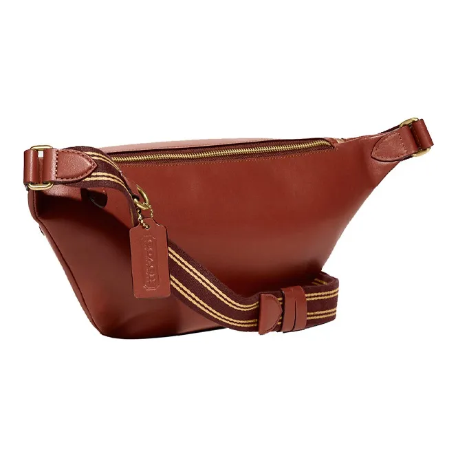 COACH League Canvas Leather Crossbody Fanny Pack Large Size Unisex Brick Red-1