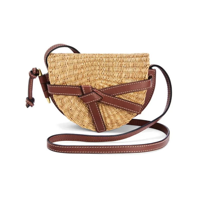 LOEWE Gate Elephant Grass With Calfskin Shoulder Bag Travel Bag Crossbody Bag Mini Women's Natural/Brown-0