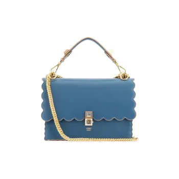 FENDI Kan I Leather Chain Bag, One Shoulder Handbag Women's Blue