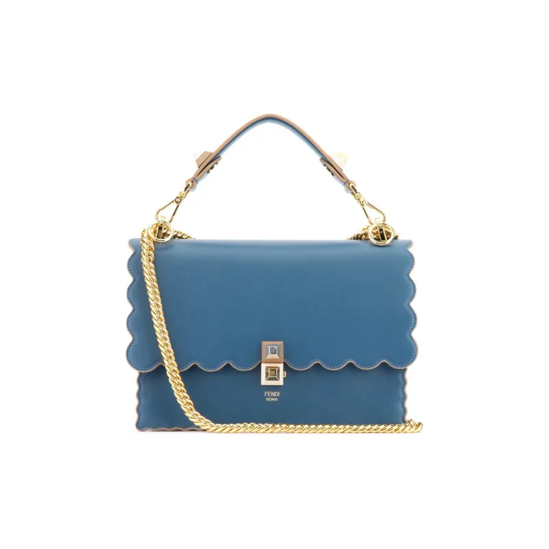 FENDI Kan I Leather Chain Bag, One Shoulder Handbag Women's Blue-0