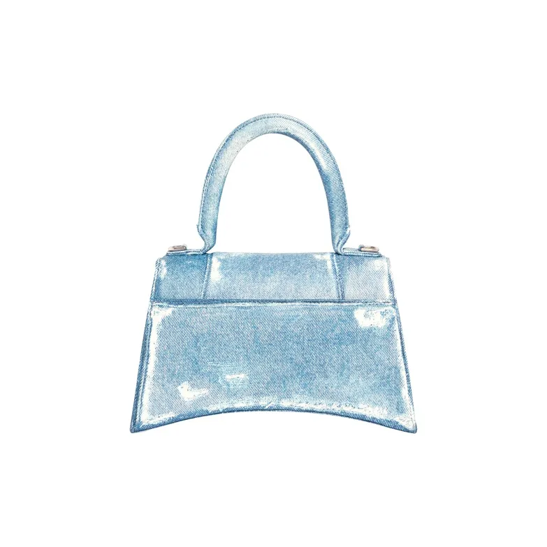 Balenciaga Washable Denim Hourglass Bag Shoulder Bag Crossbody Bag Handbag Small Size Women's Blue-3