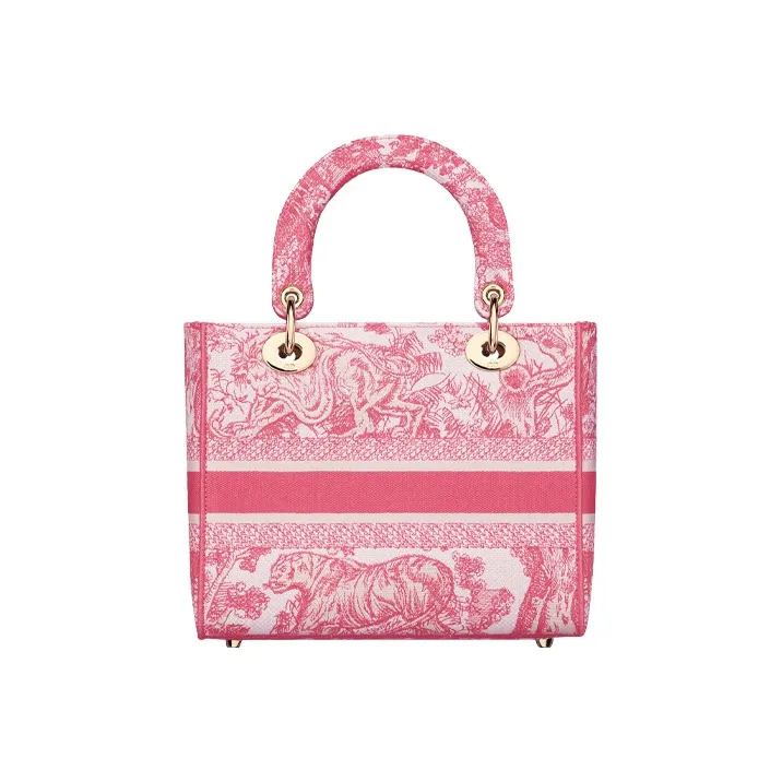 DIOR Lady Dior Fabric Lady Dior Bag, Shoulder Bag, Crossbody Bag, Handbag Medium Size Women's Peony Pink/White-2