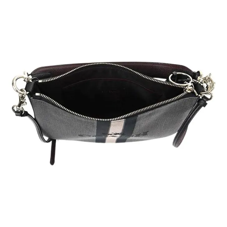 COACH Sutton Canvas Shoulder Bag Women's Gray & Black-3