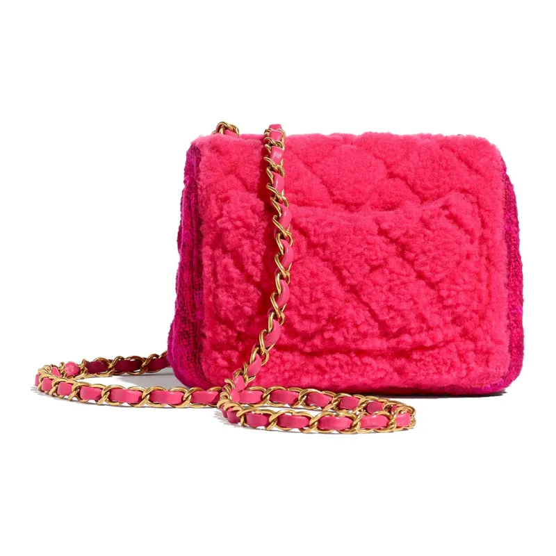 CHANEL Tweed And Gold Metal Sheepskin Shoulder Bag Trumpets Women's Pink & Burgundy And Red-1