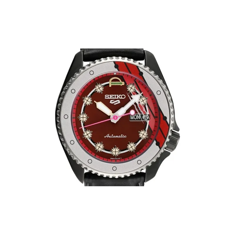 SEIKO SEIKO5 Collection Mechanical Movement Leather Watch Bands Watch Men's Watch Red Watch Dial-3