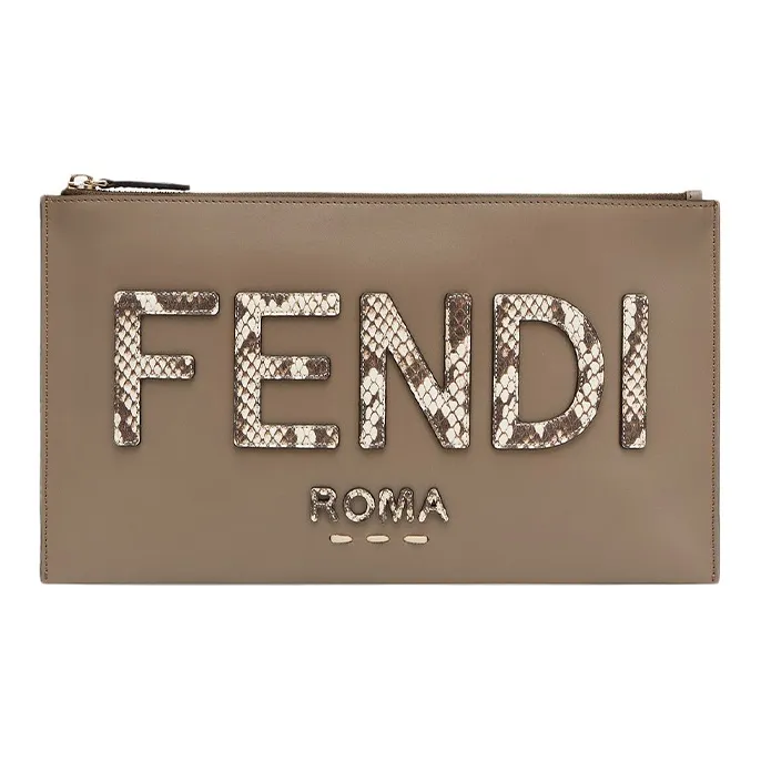 FENDI Cow Leather Clutch Medium Size Women's Brown-0