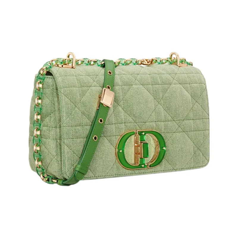 DIOR Caro Denim Handbag Crossbody Bag Shoulder Bag Women's Bright Green-2