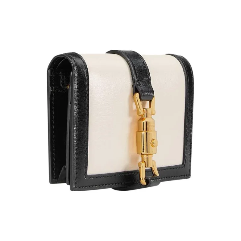 GUCCI Jackie 1961 Leather Clutch Wallets Card Holders Small Size Women's Black White-2