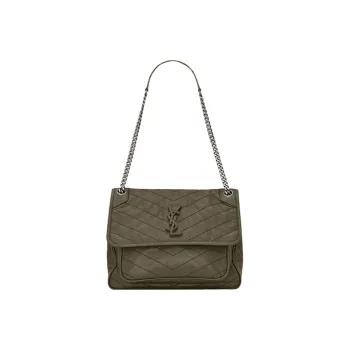 SAINT LAURENT Cow Leather Hobo Bag Chain Shoulder Bag Crossbody Bag Women's Gray Khaki