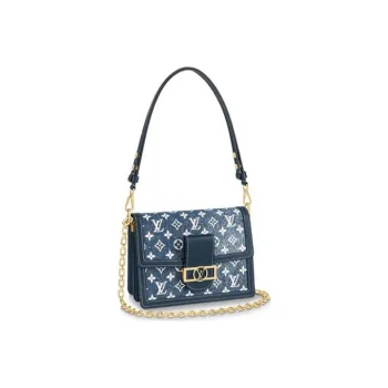 LOUIS VUITTON Dauphine Denim Daphne Handbag Shoulder Bag Medium Size Women's Blue
