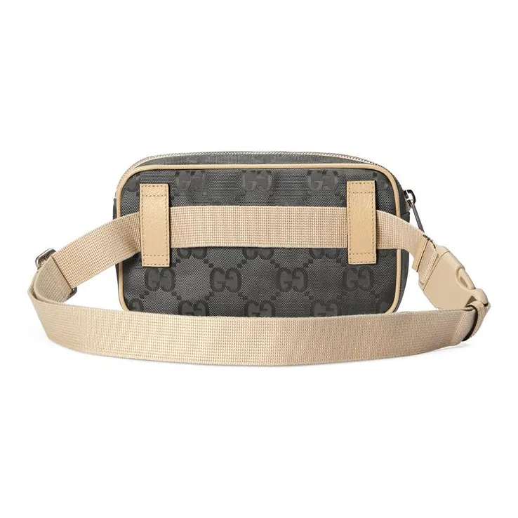 GUCCI Nylon With Leather Sling Bag Fanny Pack Unisex Dark Gray-2