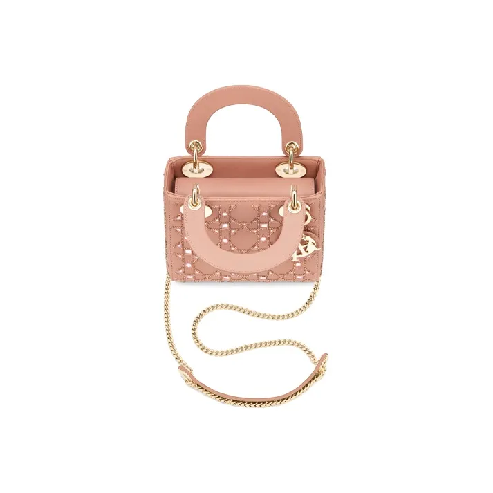 DIOR Lady Dior Cow Leather Crossbody Bags Shoulder Bags Handbags Mini Women's Rose Pink-4