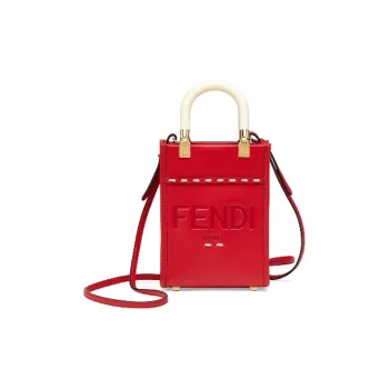 FENDI Sunshine Calfskin Tote Bag Shopping Bag Shoulder Bag Crossbody Bag Handbags Mini Women's Red