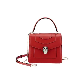 BVLGARI Serpenti Forever Calfskin One Shoulder Handbags Small Size Women's Red