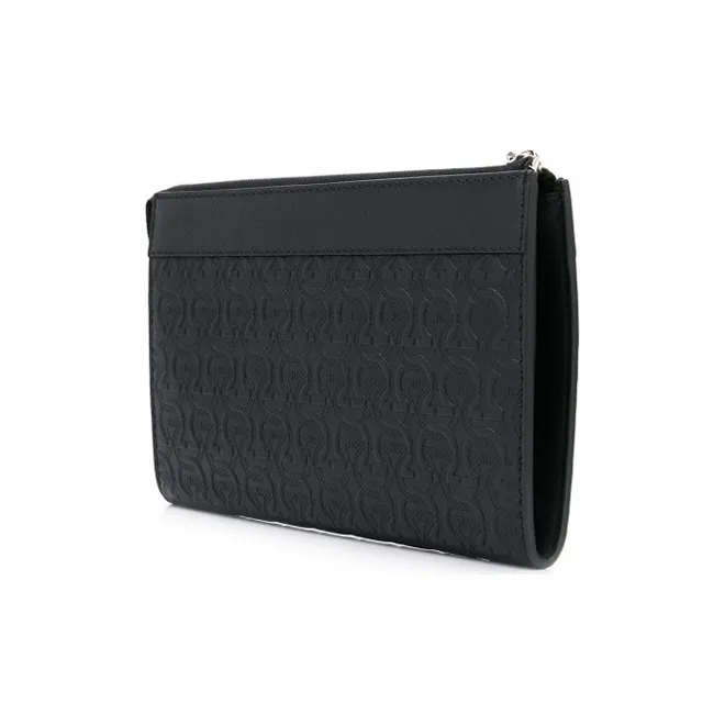 FERRAGAMO Cow Leather Clutch Men's Black-1