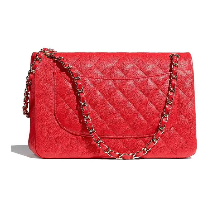 CHANEL Classic Flap CF Grain Calfskin Shoulder Bag, Crossbody Bag Tubas Women's Red-1