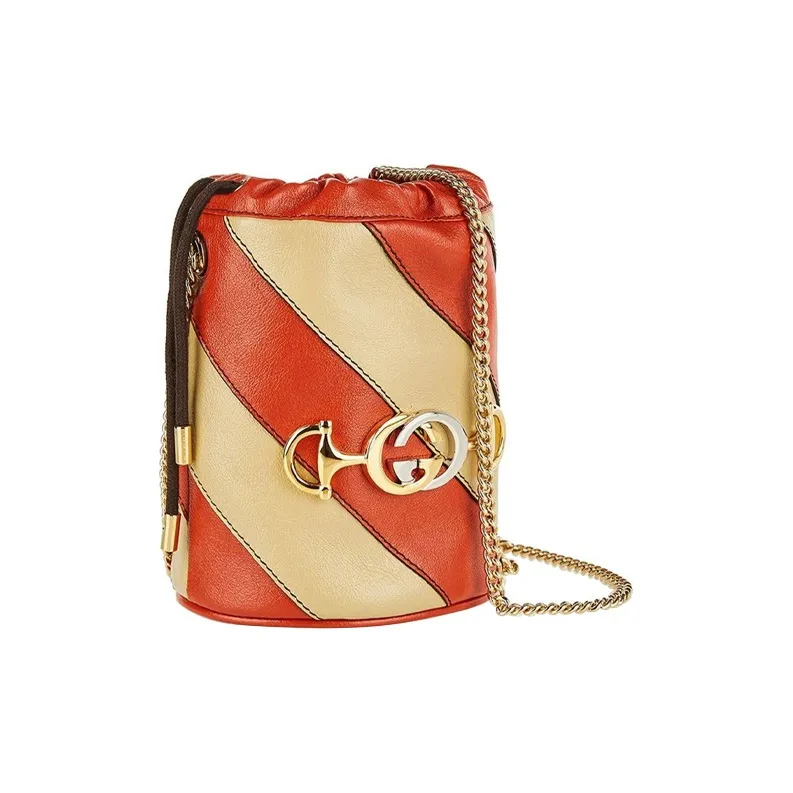 GUCCI Zumi Leather Shoulder Bag Mini Women's Red & Beige-1