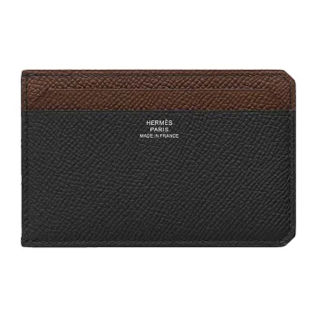 HERMES City Epsom Calfskin Card Holder Wallet Men's Black/Chocolate/Gold