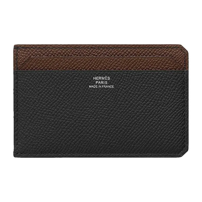 HERMES City Epsom Calfskin Card Holder Wallet Men's Black/Chocolate/Gold-0