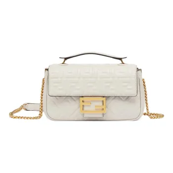FENDI Sheepskin Baguette Bag Crossbody Bag Handbag Shoulder Bag Medium Size Women's Light Gray White