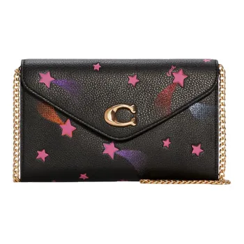 COACH Tammie Pebbled Leather Envelope Bag, Crossbody Bag Trumpets Women's Black