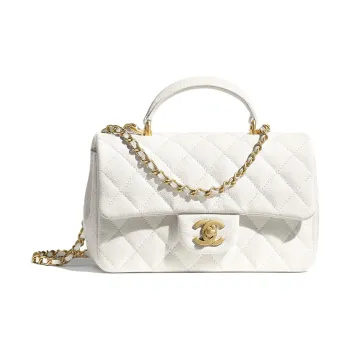 CHANEL Classic Flap CF Grain Calfskin & Metal Crossbody One Shoulder Handbag Women's White