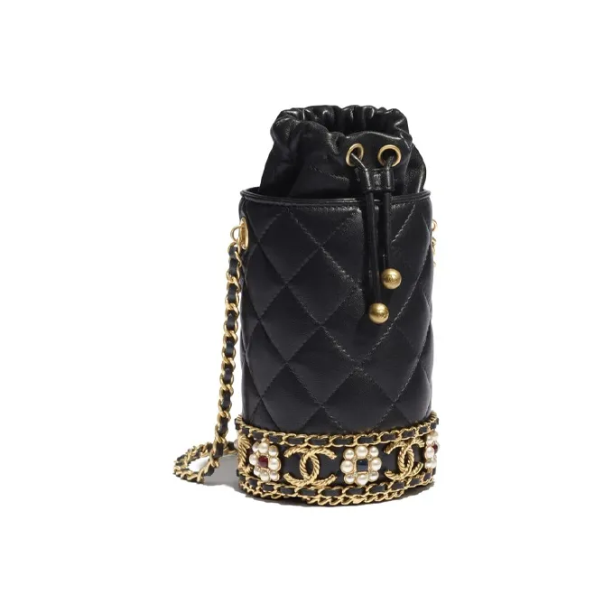 CHANEL Sheepskin Bucket Bag, Lipstick Bag, Coin Purse, Shoulder Bag, Crossbody Bag Women's Black-1