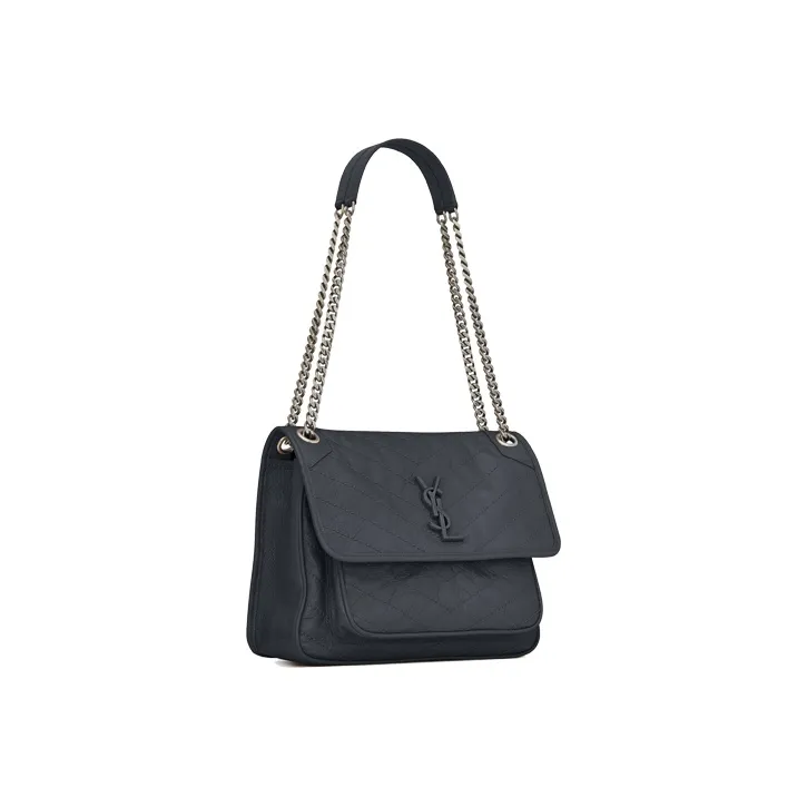 SAINT LAURENT Leather Hobo Bag, Shoulder Bag, Crossbody Bag Women's Dark Mist & Gray Black-3
