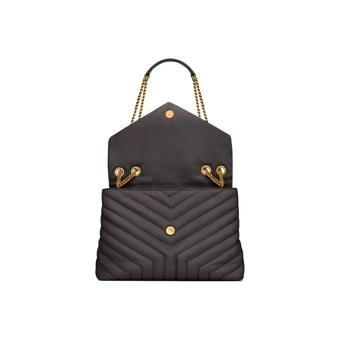 SAINT LAURENT LOULOU Leather Crossbody Bag, Shoulder Bag Women's Gray Black-4