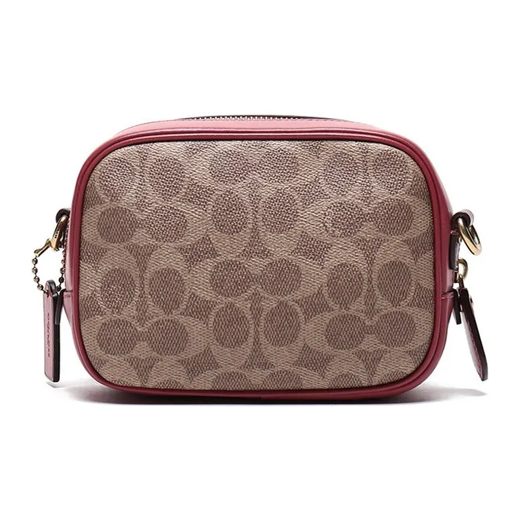 COACH Camera Coated Canvas With Leather Crossbody Bag Shoulder Bag Women's Red Apple Brown Multicolor-3