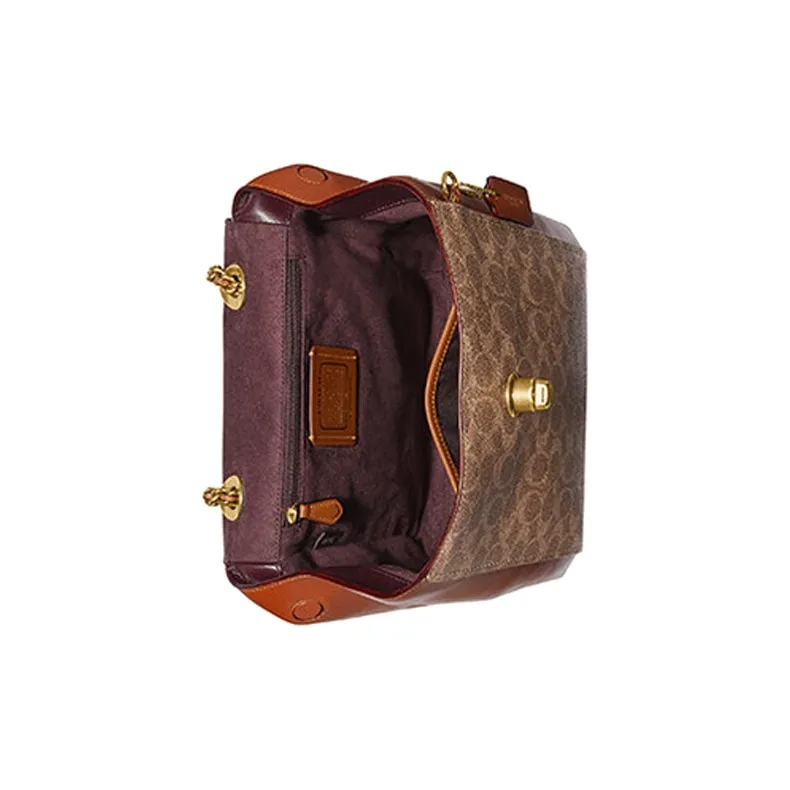 COACH Parker Coated Canvas With Leather Travel Bag Casual Backpack Small Size Women's Brown Monogram-1