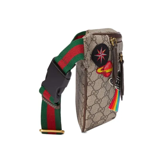 GUCCI Canvas With Leather One Shoulder Crossbody Bag Sling Bag Fanny Pack Men's Ebony/Multicolor-2