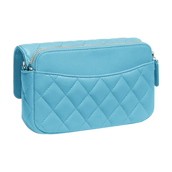 CHANEL Leather Cell Phone Pouch Unisex Sky Blue-2
