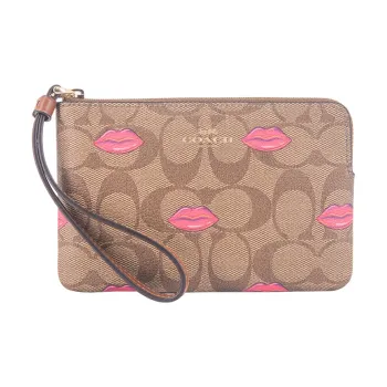 COACH Corner Zip PVC Coin Purse Women's Light Brown