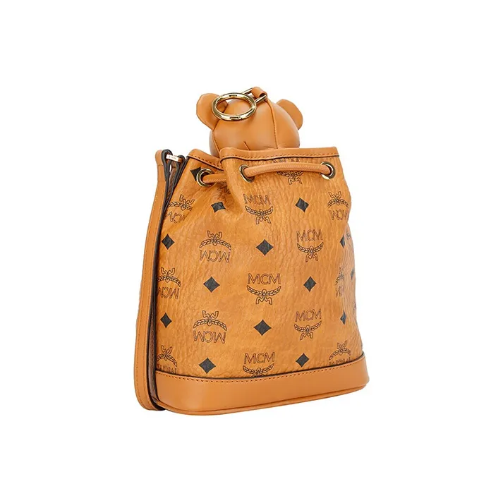 MCM Visetos Leather Bucket Bag, Shoulder Bag, Crossbody Bag Regular Women's Brown Cognac-3