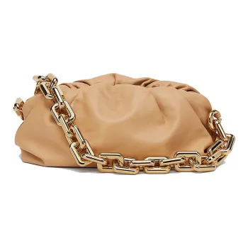 Bottega Veneta Calfskin Clutch, One Shoulder Handbag Women's Almond Yellow