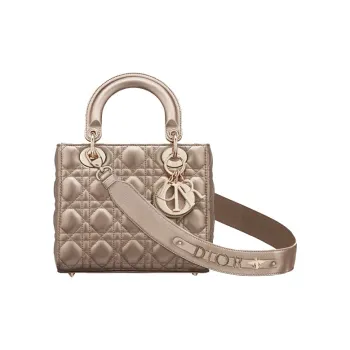 DIOR Lady Dior Cow Leather Princess Diana Bag One Shoulder Handbags Small Size Women's Gold