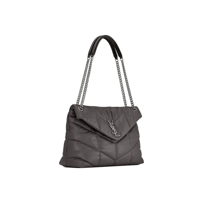 SAINT LAURENT PUFFER Quilting Lambskin Cloud Bag, Pillow Bag, Chain Crossbody Bag, Shoulder Bag Women's Gray-1