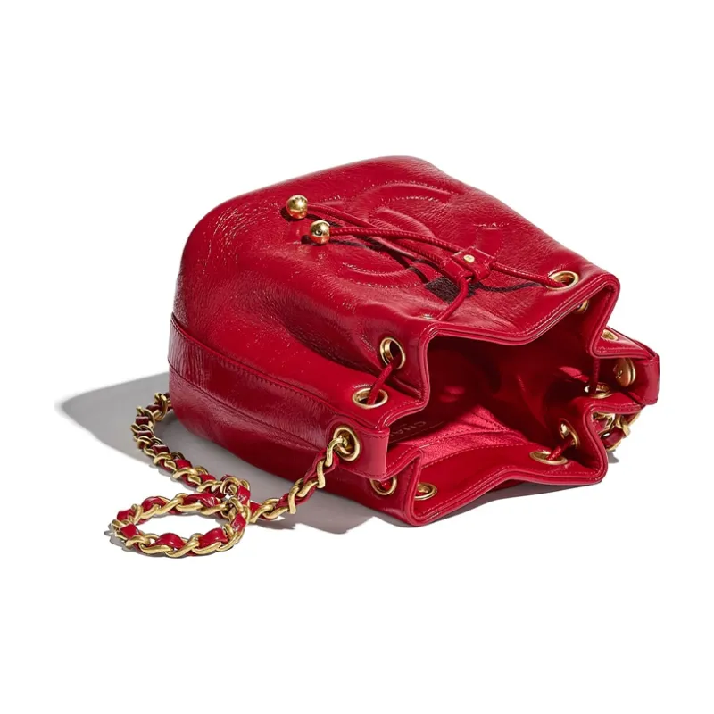 CHANEL Shiny Calfskin And Gold Metal Drawstring Bag Women's Red-2