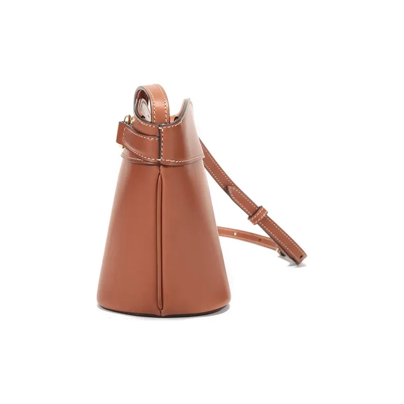 CELINE Leather Bucket Bag Handbag Crossbody Bag Shoulder Bag Small Size Women's Brown-2