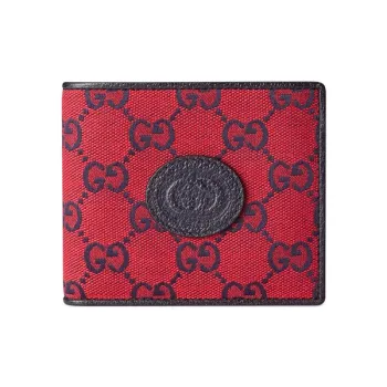 GUCCI Valentine's Day Collection Canvas With Leather Card Holder Canvas Bag Wallet Men's Red/Blue