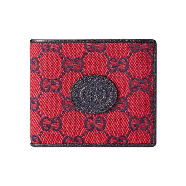 GUCCI Valentine's Day Collection Canvas With Leather Card Holder Canvas Bag Wallet Men's Red/Blue-0