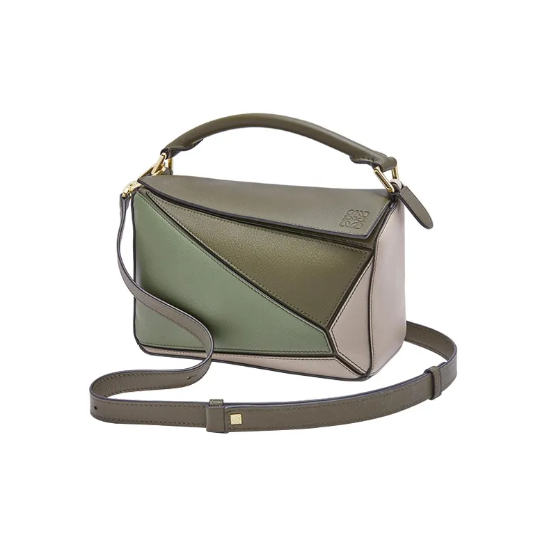 LOEWE Puzzle Calfskin Handbag Crossbody Bag Small Size Women's Green/Light Oat-1