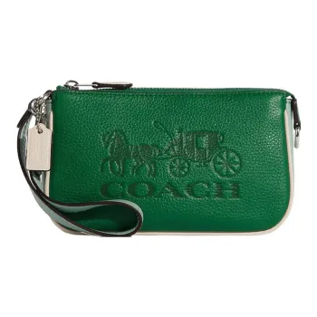 COACH Leather Pochette, Shoulder Bag, Wrist Bag Trumpets Women's Green