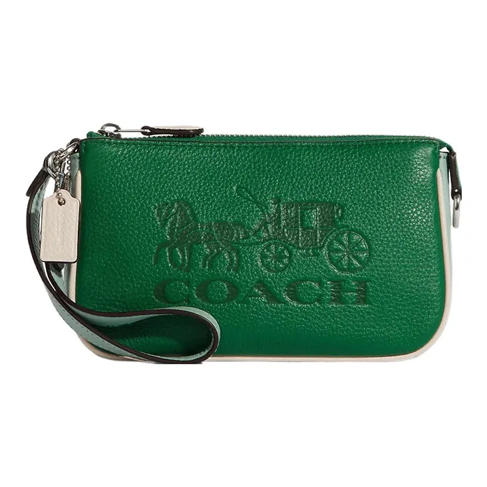 COACH Leather Pochette, Shoulder Bag, Wrist Bag Trumpets Women's Green-0