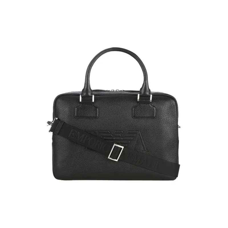 EMPORIO ARMANI Cow Leather Briefcase, Crossbody Bag, Handbag Regular Men's Black-1