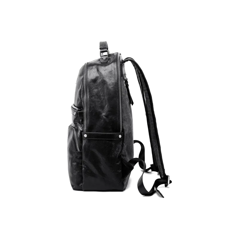Ace Paul Top Grain Cow Leather Backpack Large Size Men's Black-2